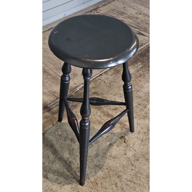 Late 20th Century Late 20th Century Dark Green Windsor Tavern Stool Bench Made by Adriance Heritage Dartmouth, Mass For Sale - Image 5 of 10
