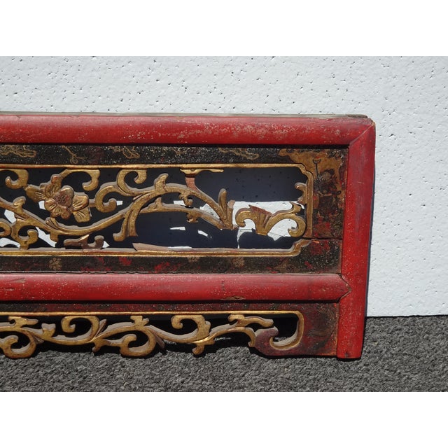 Vintage Oriental Asian Hanging Wall Decor ~ Decorative Red Carved Accent #2 For Sale - Image 9 of 10