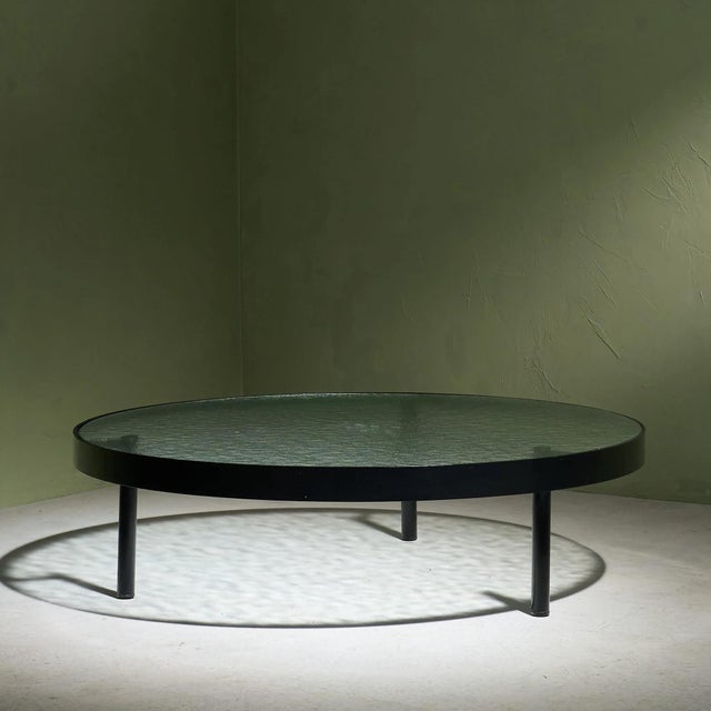This Black Round Coffee Table with Structured Glass by Janni van Pelt for MyHome, features a frame made from black steel,...