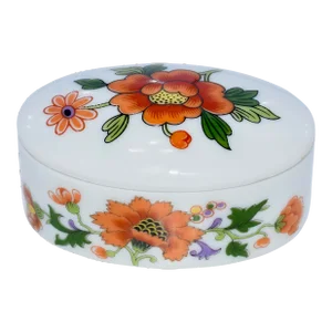 1960s Vintage French CD Limoges Porcelain Floral Trinket Jewelry Box