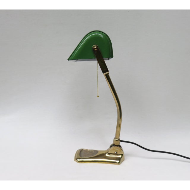 Art Nouveau Brass-Plated and Enamel Banker's Lamp, Austria, 1890s For Sale - Image 3 of 18