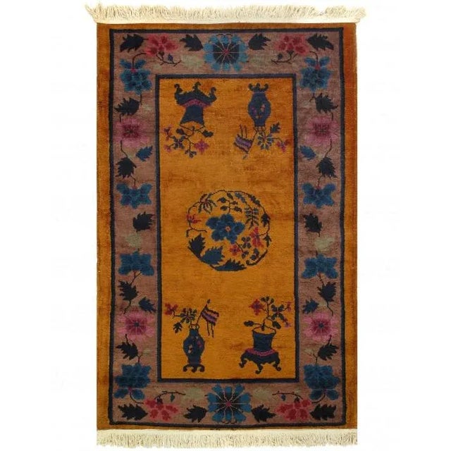 Pasargad Orange Antique Chinese Art Deco Rug-3'1'' X 4'9" For Sale - Image 4 of 4