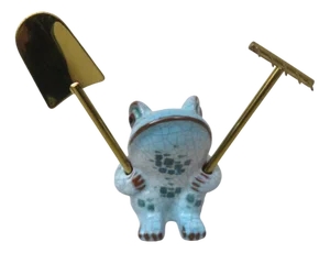 Cactus Cutlery Frog with Shovel and Rake by Walter Bosse for Karlsruhe Majolika, 1950s, Set of 3