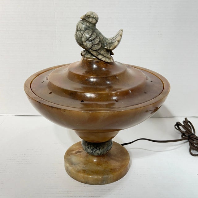 Early 20th Century Art Deco Italian Sculptural Alabaster Lamp with Bird Motif For Sale - Image 9 of 12