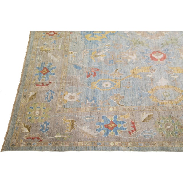 Mid 20th Century Modern Persian Sultanabad Blue Handmade Floral Wool Rug For Sale - Image 4 of 11