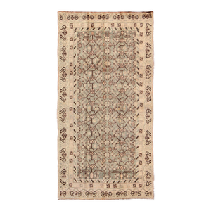 Antique Khotan Rug Featuring Repeating Lattice Motif in Soft Gray, Warm Beige 5'8 X 11