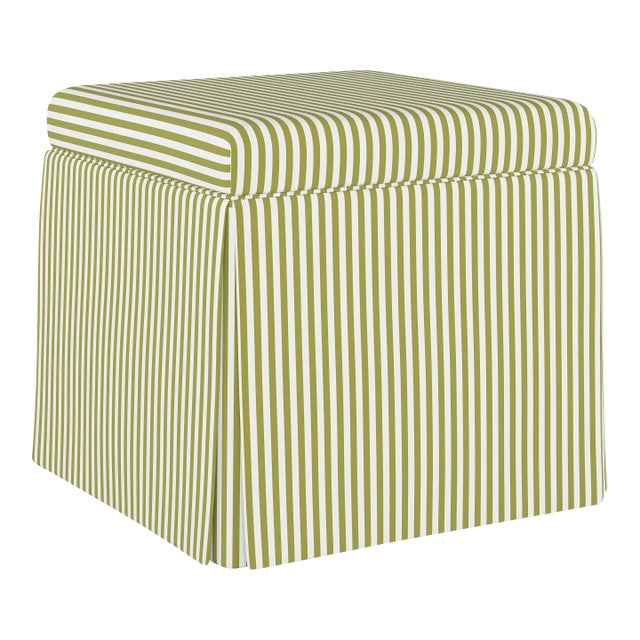 Skirted Storage Ottoman in Candy Stripe Olive Oga For Sale