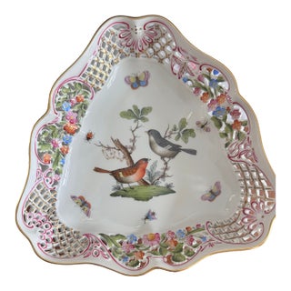 Herend Rothschild Openwork Triangular Dish With Birds For Sale