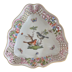 Herend Rothschild Openwork Triangular Dish With Birds