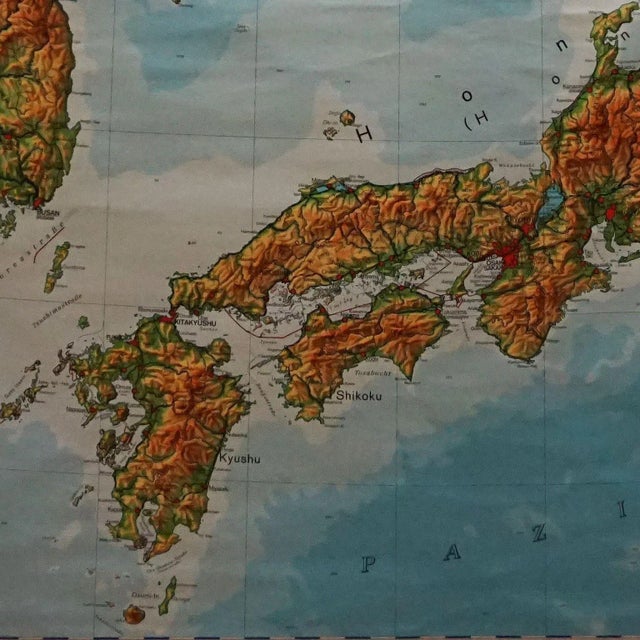 Vintage Asia Japan Korea Rollable Map Wall Chart Poster For Sale - Image 6 of 7