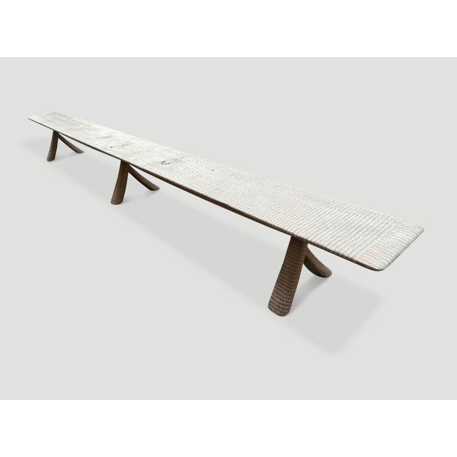Andrianna Shamaris Monumental Hand Carved Long Teak Wood Bench For Sale - Image 9 of 18
