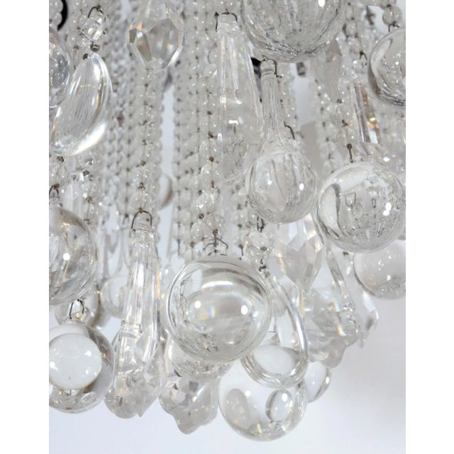 Metal Mid 20th Century Waldorf Astoria Round Crystal Satin Nickel Chandelier For Sale - Image 7 of 11