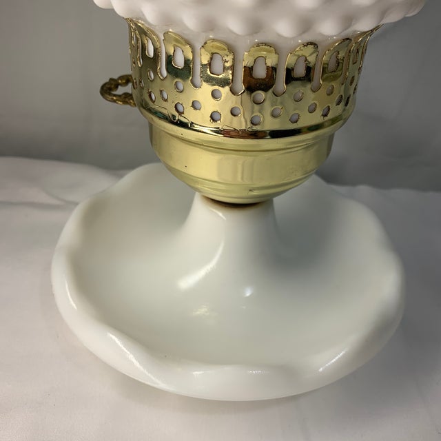 Farmhouse Vintage White Hobnail Milk Glass Hurricane Boudoir Lamp For Sale - Image 3 of 8