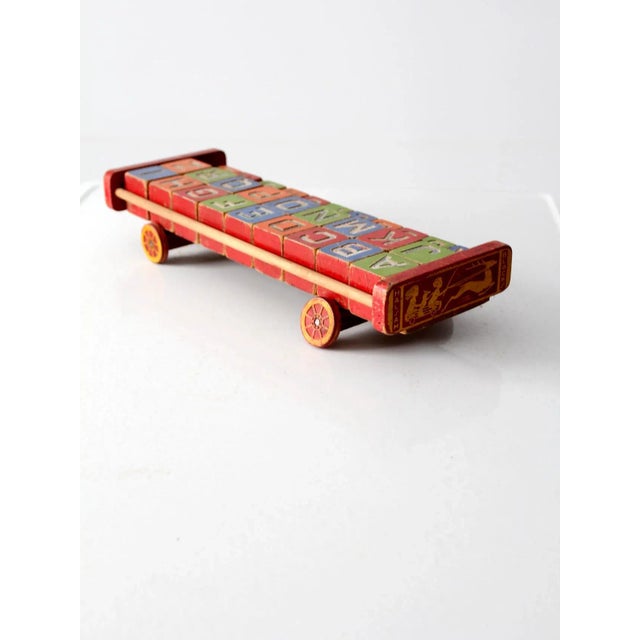 Vintage Halsam Push Toy Cart & Wooden Blocks For Sale - Image 4 of 9