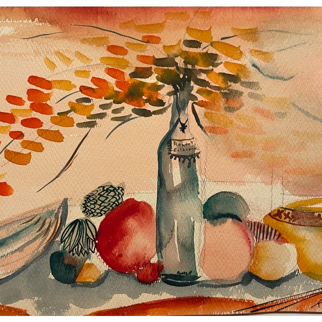 MCM painting on paper by artist Robert Colborne (1931-2002) of New York. Signed and dated lower right, estate stamp on the...