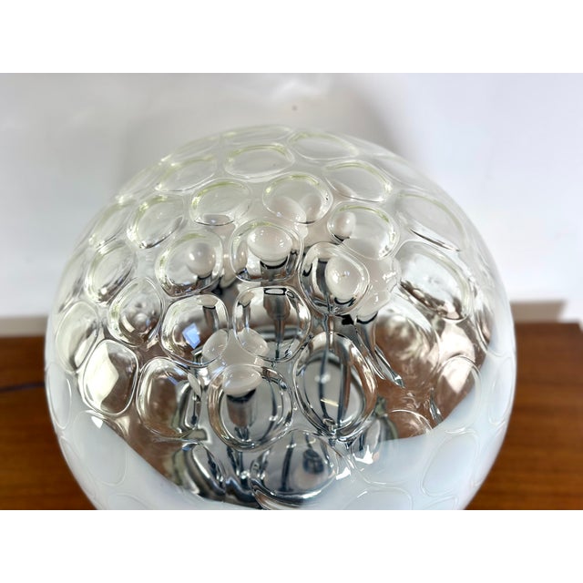 Silver Vintage Murano Glass Ball Lamp with Blown and Bubbled Surface, 1970s For Sale - Image 8 of 14