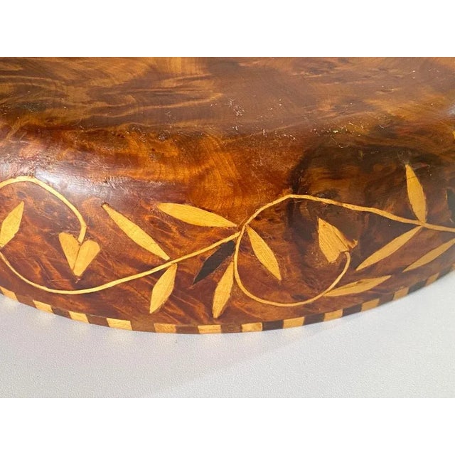 Wood, enameled; Made in Scandinavian circa 1960. with beige marquetry inlaids.