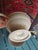 3-piece Leeds Creamware covered dish/ bowl with a ladle. With a pierced lid with porcelain flower on top and a pierced...