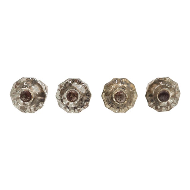 Vintage 1 In. Fluted Glass Cabinet Drawer Knob Set For Sale