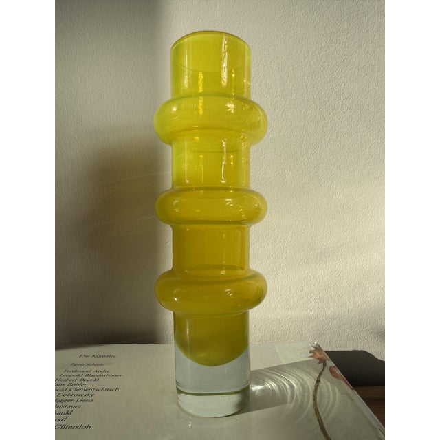 Yellow Yellow Cased Glass Bamboo Vase by Bo Borgström for Åseda Glasbruk, Sweden, 1960s For Sale - Image 8 of 18