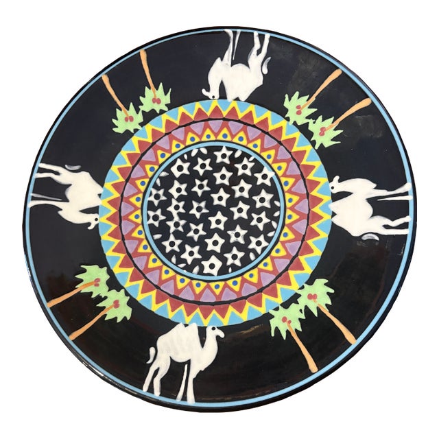 1990s Denise Ford Arabian Themed Black Artisan Pottery Plate For Sale
