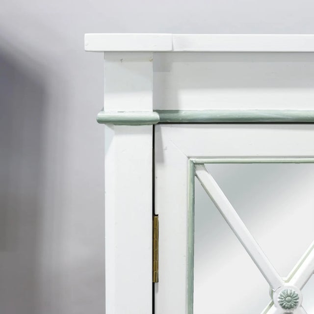 Vintage Elegant White Mirrored Buffet Sideboard With Diamond Lattice Detail For Sale - Image 14 of 17