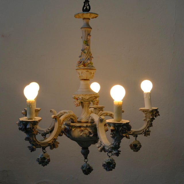5-Arm Capodimonte Chandelier with Floral Decor, 1960s For Sale - Image 17 of 17