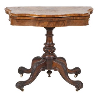 Victorian Burl Walnut & Marquetry Inlaid Flip-Top Game Table, Circa 1870 For Sale