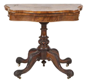 Victorian Burl Walnut & Marquetry Inlaid Flip-Top Game Table, Circa 1870