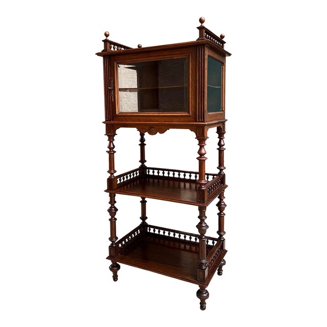 Antique English Display Cabinet Narrow Bookcase Étagère Glass Walnut C1920 For Sale