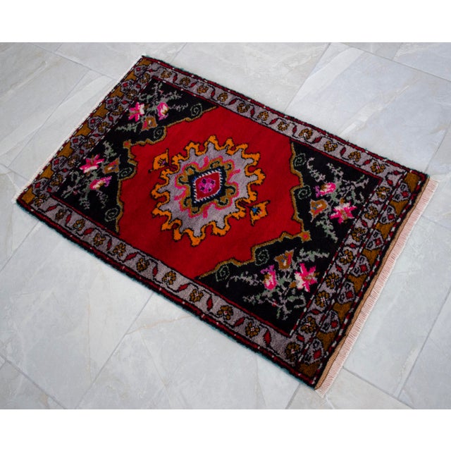 1960s Hand Knotted Door Mat, Entryway Rug, Bath Mat, Kitchen Decor, Small Rug, Turkish Rug - 1'11" X 3' For Sale - Image 10 of 13