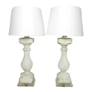 Pair of Antique Crusty Paint Column Lamps