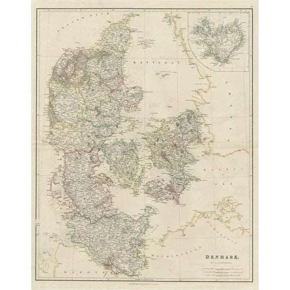 Early 19th Century Antique Map of Denmark with Inset Map of Iceland, 1832 For Sale - Image 5 of 5