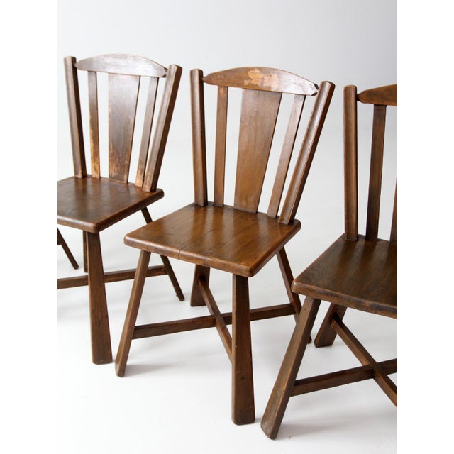 Brown Mid-Century Folk Wood Dining Chairs Set of 4 For Sale - Image 8 of 17