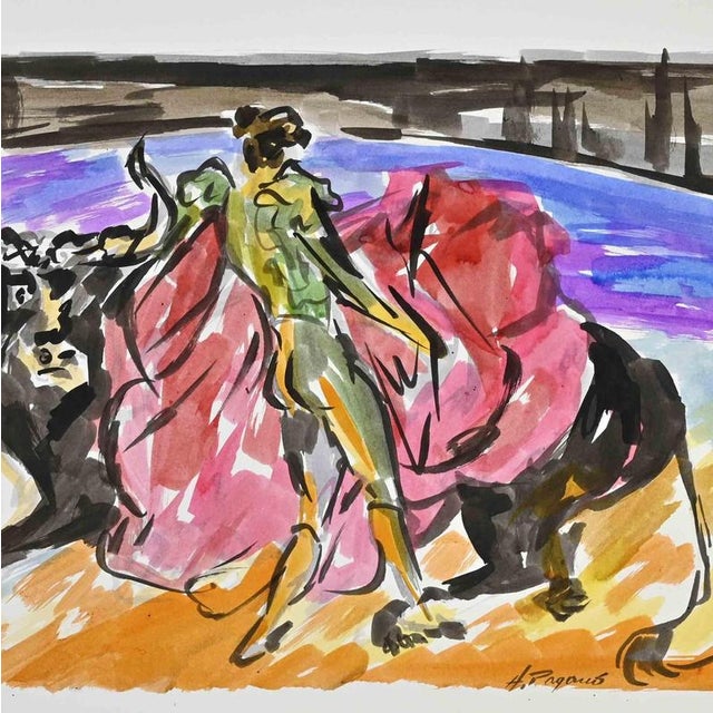 Corrida de Toros is a modern artwork realized by Arturo Pagano in the 1980s. Watercolor drawings. Good conditions. This...