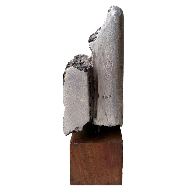 "Truncated Column” Contemporary Abstract Sculpture, Silver Gray Cast Aluminum on Maple Wood, by Gerald Siciliano For Sale - Image 4 of 5