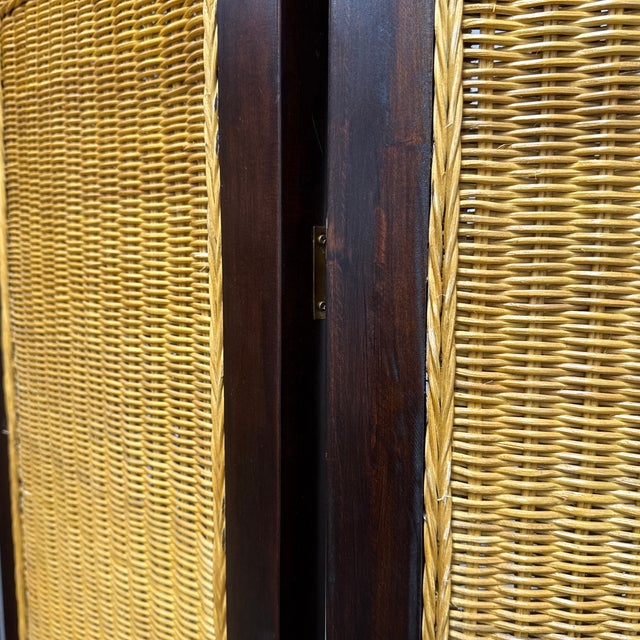 Woven Rattan Four-Panel Folding Screen For Sale - Image 9 of 12