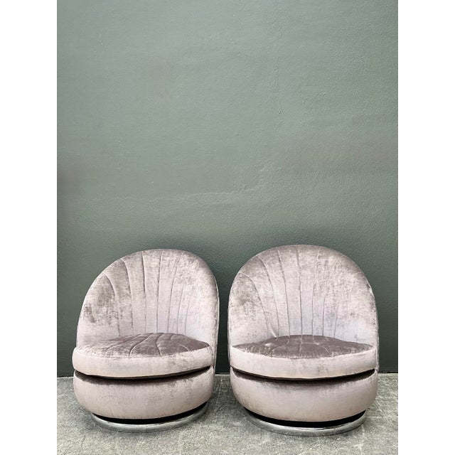 Vintage Milo Baughman for Thayer Coggin Clamshell Swivel Chairs - A Pair For Sale - Image 10 of 12