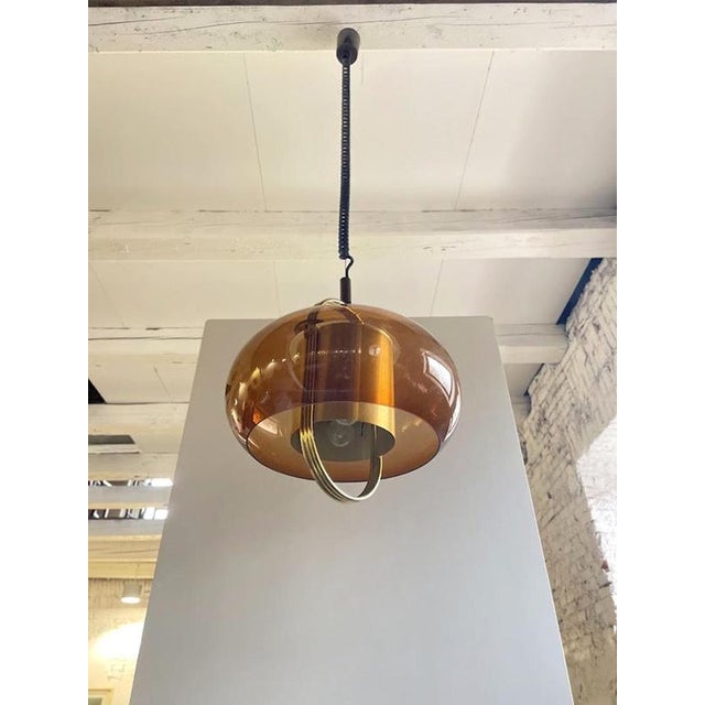 1970s Brass and Smoked Glass Pendant Lamp from Temde, Germany, 1970s For Sale - Image 5 of 12