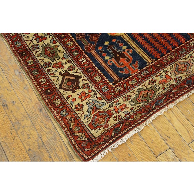 Early 20th Century 1900s Blue Navy Rustic Cypress Trees Antique Persian Bakhtiari Rug 4' X 5' Handknotted Wool Carpet For Sale - Image 5 of 6