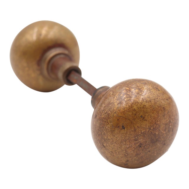 Pair of Vintage 2 In. Plain Round Brass Door Knobs For Sale