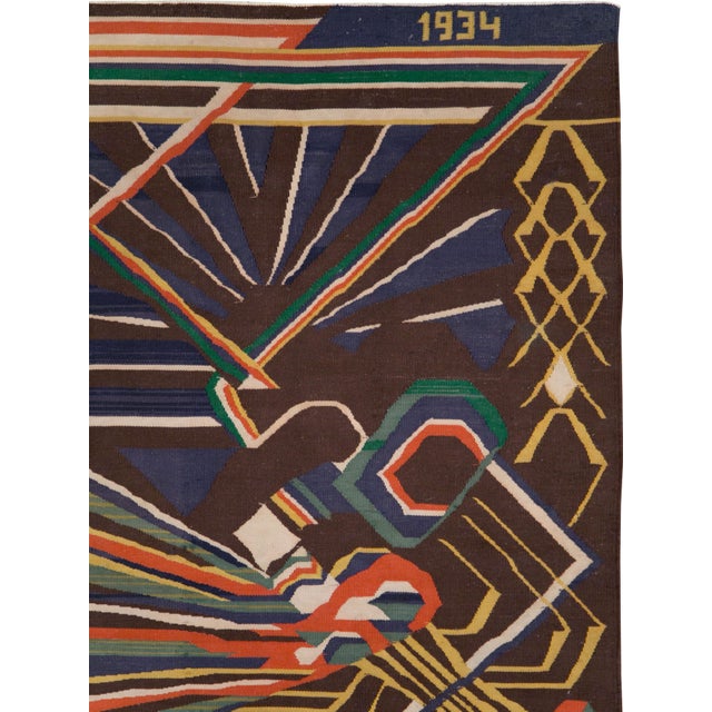 Mid-Century Modern Galerie Shabab Collection Antique Romanian Flat-Weave Rug For Sale - Image 3 of 13