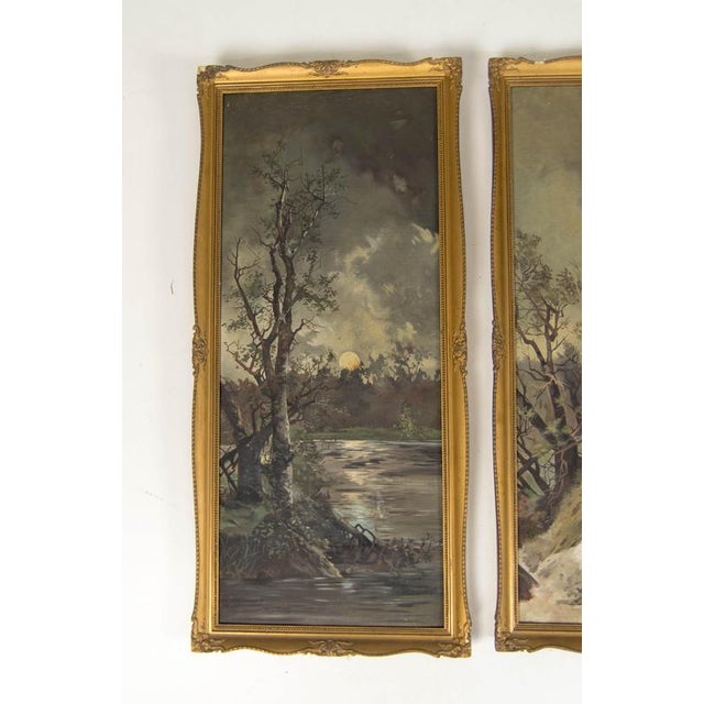 1930s Art Nouveau Diptych Landscape, Oil on Canvas Paintings, 1930, Set of 2 For Sale - Image 5 of 11