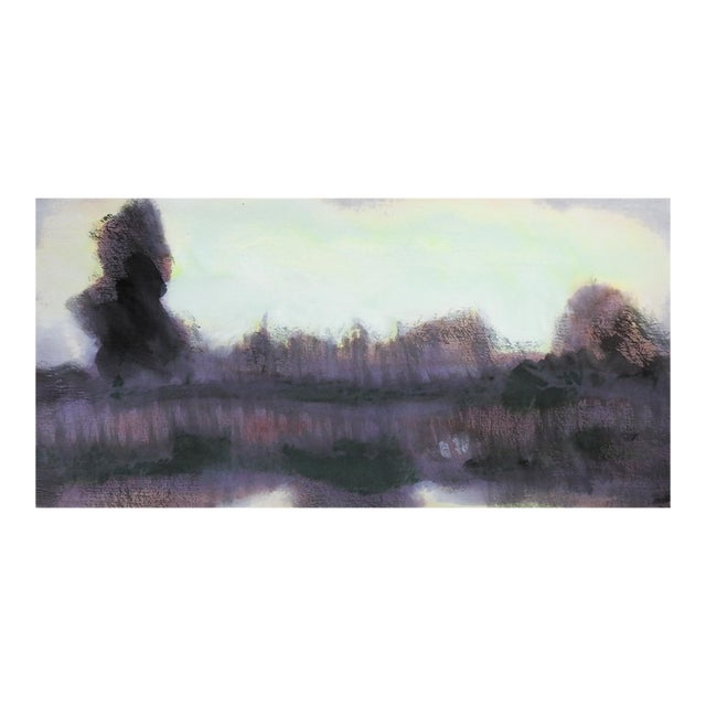 Contemporary Impressionist Misty Lake Landscape Watercolor Painting For Sale