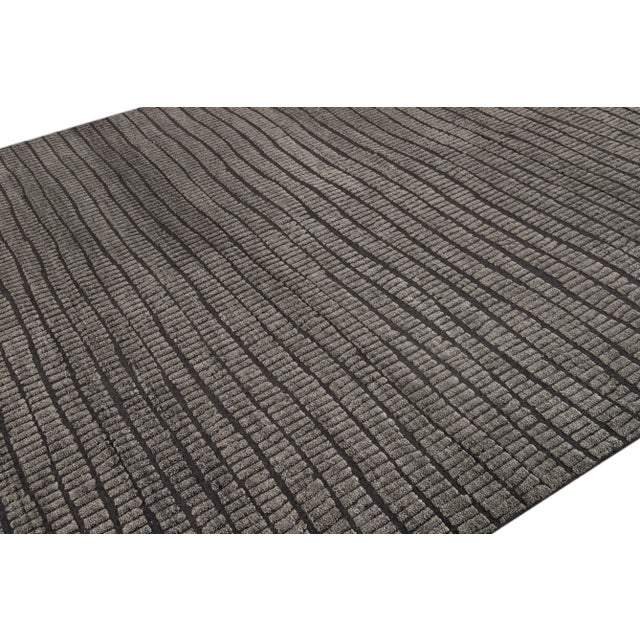 Textile 2010s Contemporary Textured High Low Wool Rug in Dark Grey For Sale - Image 7 of 8