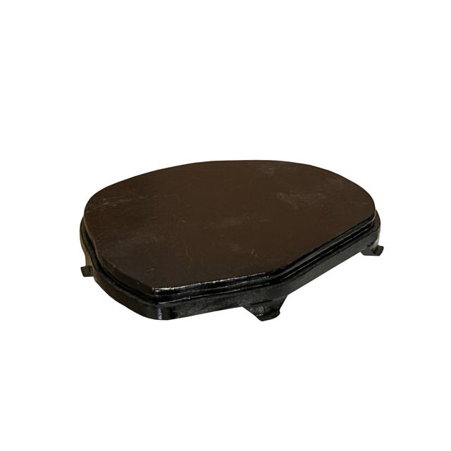 Asian 4.5" Black Wood Uneven Oval Shape Display Stand Riser Easel For Sale - Image 3 of 6
