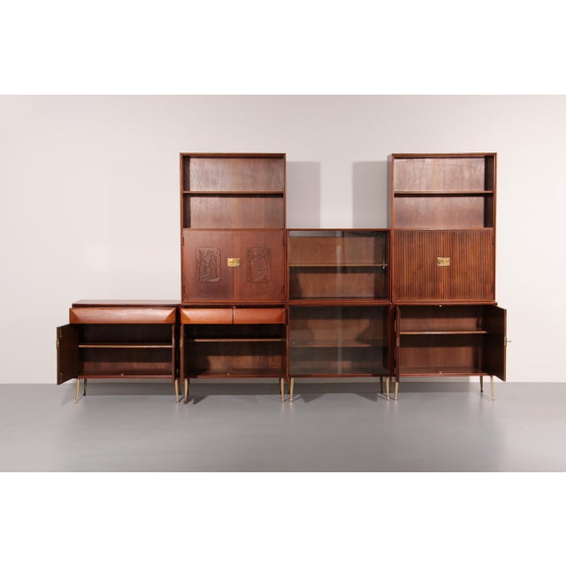 Mid-Century Italian Modular Wall System attributed to Vittorio Dassi, 1950s, Set of 7 For Sale - Image 6 of 17