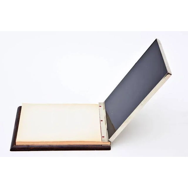 Modern Vintage Gucci Signed Chrome, Fabric, Wood Note Pad Holder or Desk Accessory Italy 70's For Sale - Image 3 of 10