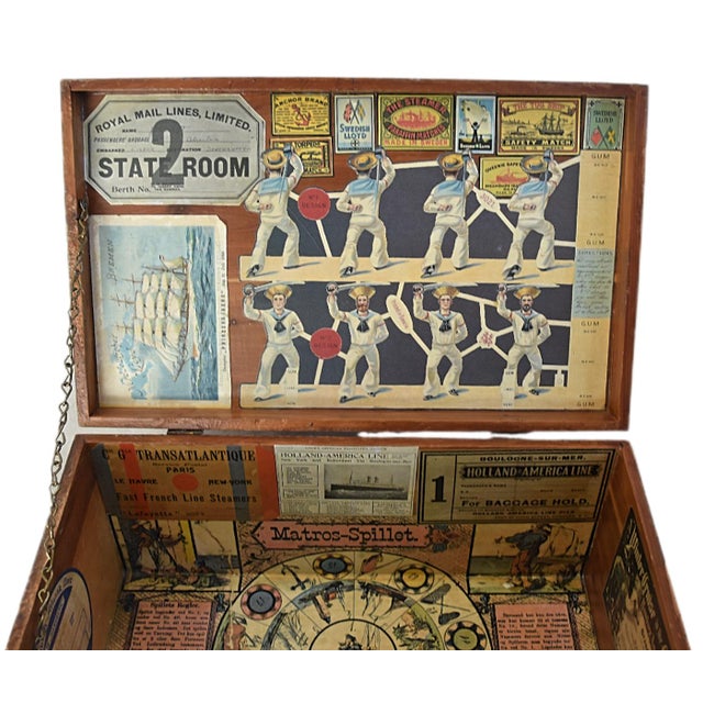 Wood Antique Nautical Motif Decoupage Wood Keepsake Box For Sale - Image 7 of 11