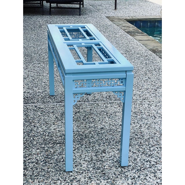 1980s Chinese Chippendale Style Fretwork Console Table For Sale - Image 9 of 14